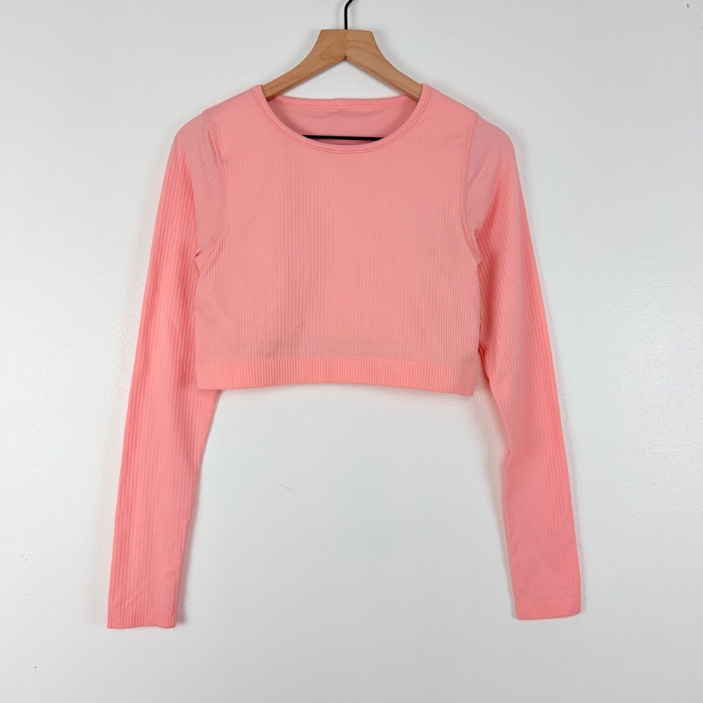 Lululemon Ebb to‎ Street Long Sleeve Crop Shirt Size 10 Dew Pink Padded Ribbed